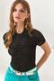 Women's Black Geometric Openwork Cotton Knitwear Blouse BLZ-19002266