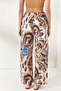 Women's Shawl Brown Belted Patterned Linen Palazzo Trousers PNT-19000226 - 5