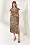 Women's Camel Zebra Top Blouse Bottom Slit Skirt Set TKM-19000198 - 2