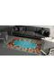 Turquoise Wreath Flower Themed Black Pumpkin Decorative Woven Base Carpet Mira 1273 - 3