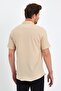 قميص رجالي ذو قصة ضيقة من الكتان ذو الياقة المفتوحة وأكمام قصيرة Beige34 - 5