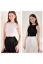 Black and White Double Undershirt Crop-Crew Neck Crop-Women's Crop-Summer (Combed Fabric) Undershirt