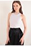 Black and White Double Undershirt Crop-Crew Neck Crop-Women's Crop-Summer (Combed Fabric) Undershirt - 3