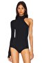 Women's Black Single Sleeve Fingered Shoulder Detailed Imported Jersey Body - 2