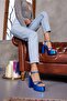 Isola Women's Blue Special Imported Material Platform Heeled Sandals - 3