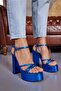 Isola Women's Blue Special Imported Material Platform Heeled Sandals - 5