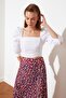 White Balloon Sleeve Square Neck Crop Woven Blouse TWOSS19XB0036 - 9
