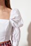 White Balloon Sleeve Square Neck Crop Woven Blouse TWOSS19XB0036 - 10