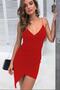 Double Breasted Collar Detailed Asymmetrical Cut Thin Straps Flexible Crepe Fabric Burgundy Mini Dress 073