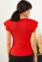 Women's Red Butterfly Sleeve V-Neck Knitwear Blouse BLZ-19001017 - 4
