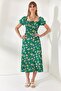 Women's Green Collar Tie-Slit Midi Viscose Dress ELB-19001889 - 2