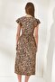 Women's Camel Zebra Top Blouse Bottom Slit Skirt Set TKM-19000198 - 8