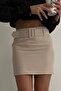 Women's Beige Belted Mini Skirt 23S02010 - 4