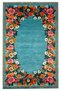 Turquoise Wreath Flower Themed Black Pumpkin Decorative Woven Base Carpet Mira 1273