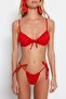 Koyu Kırmızı Tünelli Balconette Kaplı Brazilian Düşük Bel Bikini Takımı TBESS22BT0021 - 4