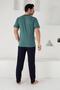 Short Sleeve Buttoned Collar Pocket Trolley Cotton Men's Pajama Set - 4