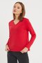 Women's Long Sleeve V-Neck Basic Cotton Knitted T-shirt - 2