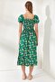 Women's Green Collar Tie-Slit Midi Viscose Dress ELB-19001889 - 6