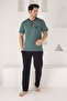 Short Sleeve Buttoned Collar Pocket Trolley Cotton Men's Pajama Set