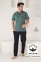 Short Sleeve Buttoned Collar Pocket Trolley Cotton Men's Pajama Set - 3