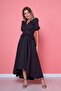 Women's Asymmetric Cut Black Front Short Back Long Double-Breasted Collar Dress - 4