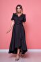 Women's Asymmetric Cut Black Front Short Back Long Double-Breasted Collar Dress - 7