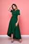 Women's Asymmetric Cut Emerald Green Short Front Long Back Double Breasted Collar Dress