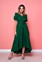 Women's Asymmetric Cut Emerald Green Short Front Long Back Double Breasted Collar Dress - 3