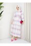 8184 Patterned Linen Hijab Dress Fuchsia - 2