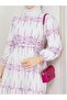 8184 Patterned Linen Hijab Dress Fuchsia - 4