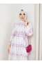 8184 Patterned Linen Hijab Dress Fuchsia - 5