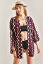 Women's Burgundy Multi Patterned Linen Kimono 40841019 - 2
