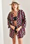 Women's Burgundy Multi Patterned Linen Kimono 40841019 - 4
