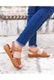 Mink Color Ankle Strap Flat Sole Women's Sandals