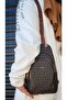 Justpolo Women's Coffee Tan Monogram Printed Body Bag Messenger Bag Waist Bag - 8