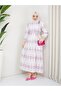 8184 Patterned Linen Hijab Dress Fuchsia - 3