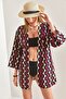 Women's Burgundy Multi Patterned Linen Kimono 40841019