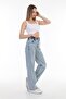 Ice Blue Belt Drawstring Lycra High Waist Loose Jeans Wide Leg Lean - 2