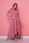 Women's Asymmetrical Cut Dusty Rose Short Front Long Back Double-Breasted Collar Dress - 4