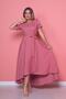 Women's Asymmetrical Cut Dusty Rose Short Front Long Back Double-Breasted Collar Dress - 6