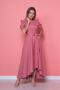 Women's Asymmetrical Cut Dusty Rose Short Front Long Back Double-Breasted Collar Dress - 7