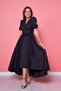 Women's Asymmetric Cut Black Front Short Back Long Double-Breasted Collar Dress - 2