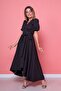 Women's Asymmetric Cut Black Front Short Back Long Double-Breasted Collar Dress - 6