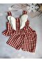 Baby Girl Angel Winged Red Gingham Waffle Shorts Summer Set - 2