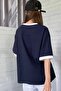 Women's Navy Blue 'b' Look Oversize Cotton T-shirt - 2