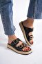 Mambo Chain Buckle Black Daily Women's Straw Slippers - 3