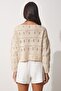 Women's Cream Boat Neck Openwork Summer Knitwear Blouse NF00057 - 6