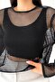 Women's Black Mesh Relaxed Cut Crew Neck Blouse