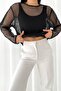 Women's Black Mesh Relaxed Cut Crew Neck Blouse - 4