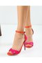 Women's Fuchsia Orange Single Strap Open Evening Dress Ankle Lace Pointed High Heel Shoes - 3